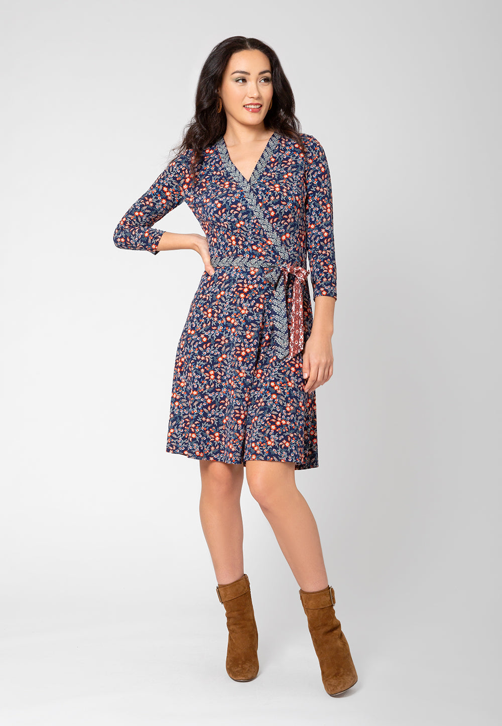 Vestido envelope perfeito com manga 3/4 feminino Leota azul