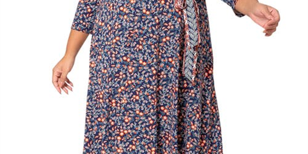 Vestido envelope falso perfeito para mulheres Leota, azul, tamanho 2X