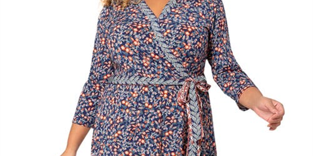 Vestido envelope falso perfeito para mulheres Leota, azul, tamanho 3X