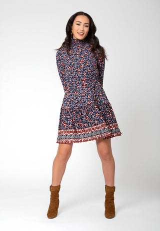 Vestido de malha boho verde oliva com manga comprida Leota feminino, azul