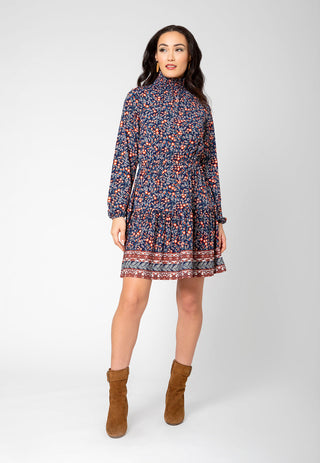 Vestido de malha boho verde oliva com manga comprida Leota feminino, azul