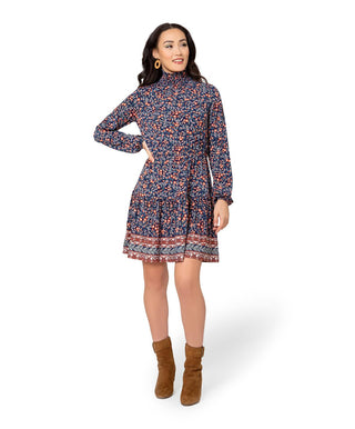 Vestido de malha boho verde oliva com manga comprida Leota feminino, azul