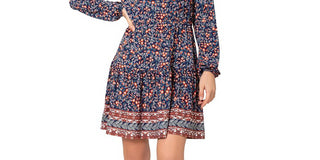 Vestido de malha boho verde oliva com manga comprida Leota feminino, azul