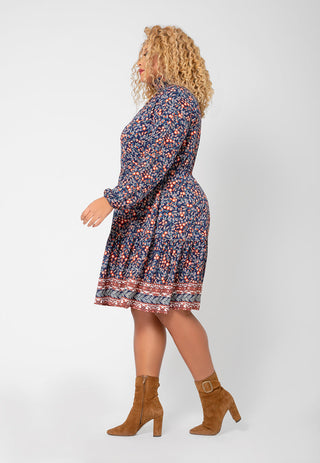 Vestido de malha boho verde oliva com manga comprida Leota feminino (curvo) azul