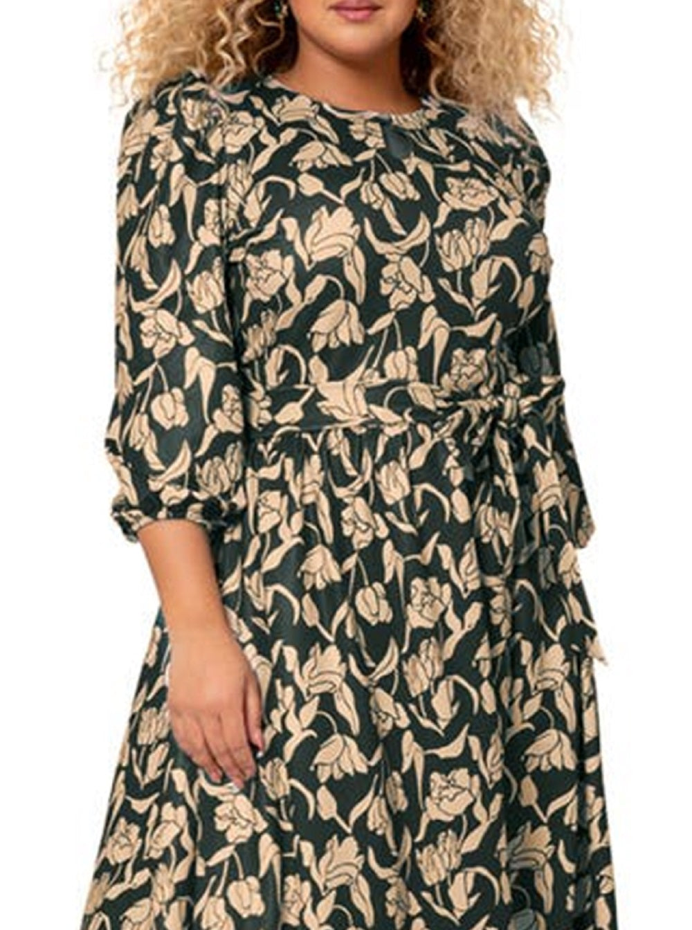 Vestido midi com manga balão floral Iman da Leota para mulheres, marrom
