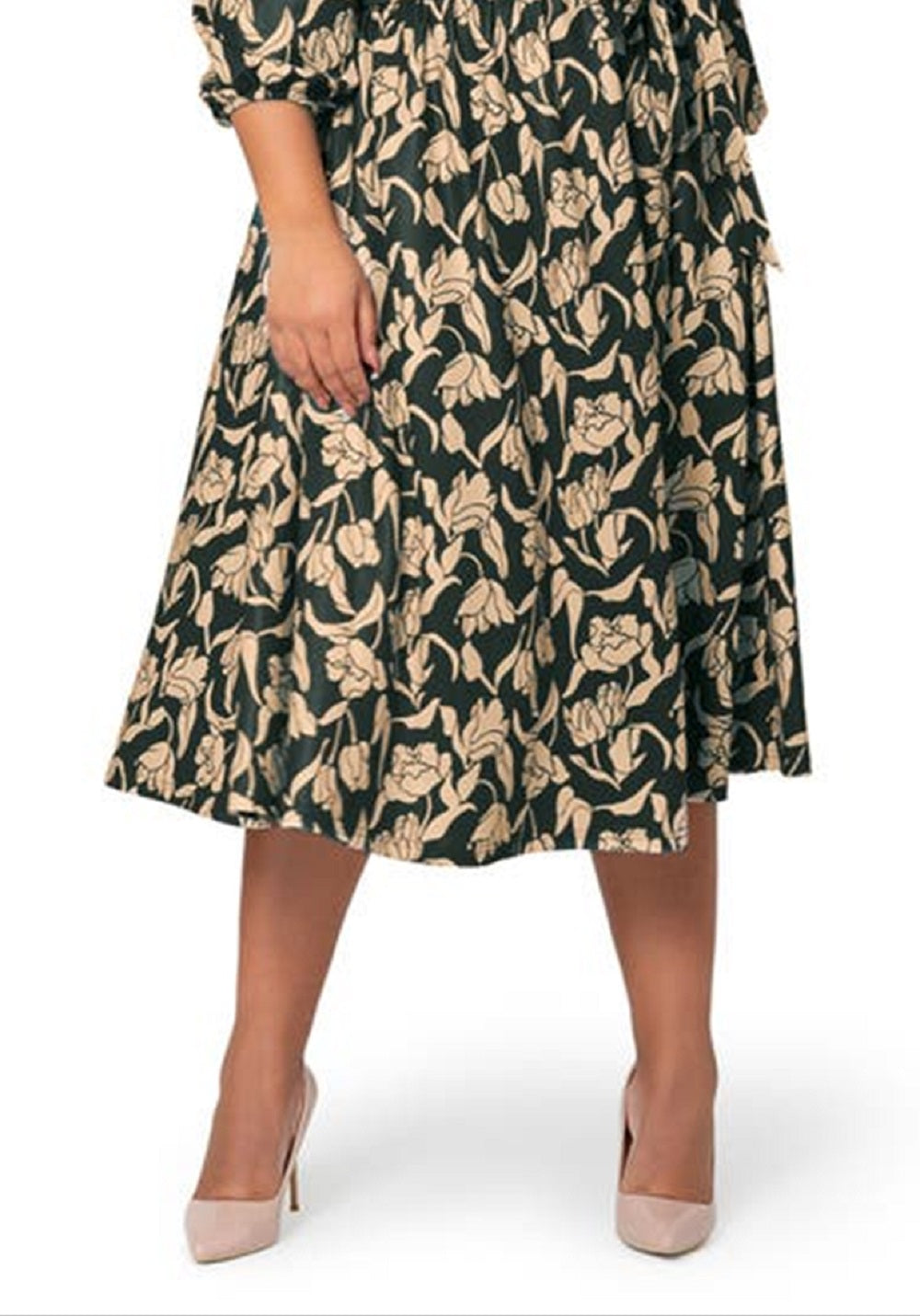 Vestido midi com manga balão floral Iman da Leota para mulheres, marrom
