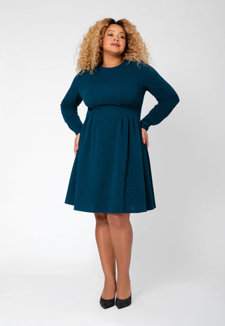 Vestido Lara Fit and Flare de Manga Longa Leota Feminino (Curve) Azul
