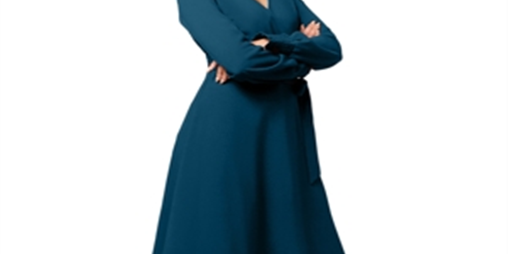 Vestido feminino Leota com manga bufante e estampa de envelope falso, azul, tamanho pequeno