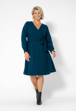 Vestido envelope perfeito de manga comprida Leota feminino (curvo) azul