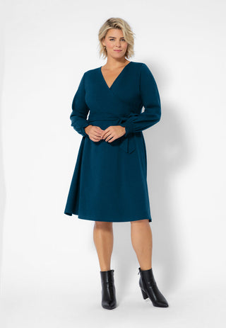 Vestido envelope perfeito de manga comprida Leota feminino (curvo) azul