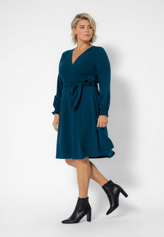 Vestido envelope perfeito de manga comprida Leota feminino (curvo) azul