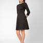 Vestido Katherine com ajuste e flare, manga 3/4, preto, feminino Leota