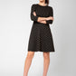 Vestido Katherine com ajuste e flare, manga 3/4, preto, feminino Leota
