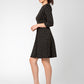 Vestido Katherine com ajuste e flare, manga 3/4, preto, feminino Leota