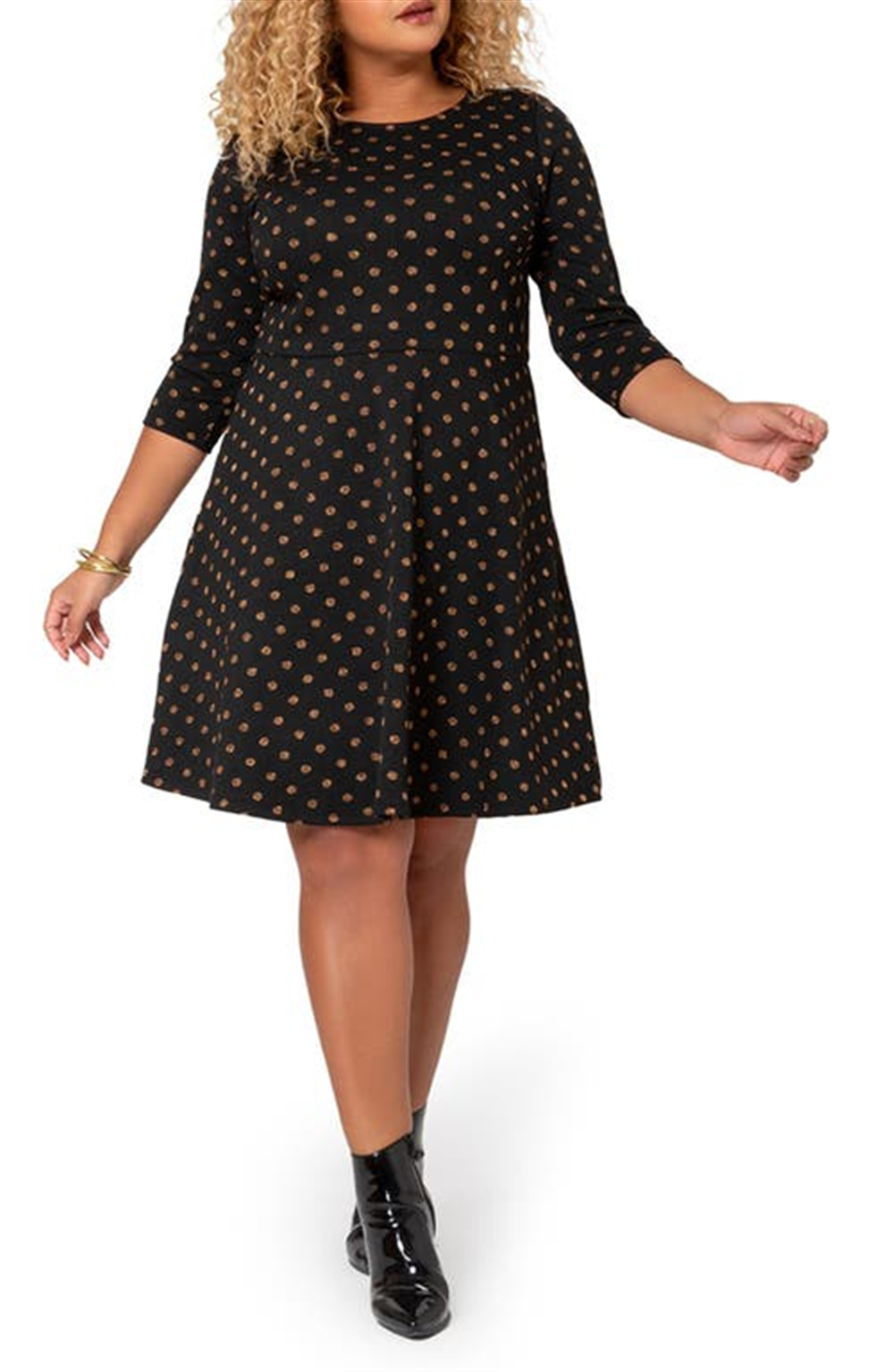 Vestido feminino Leota Katherine com estampa metálica, preto, tamanho 1X