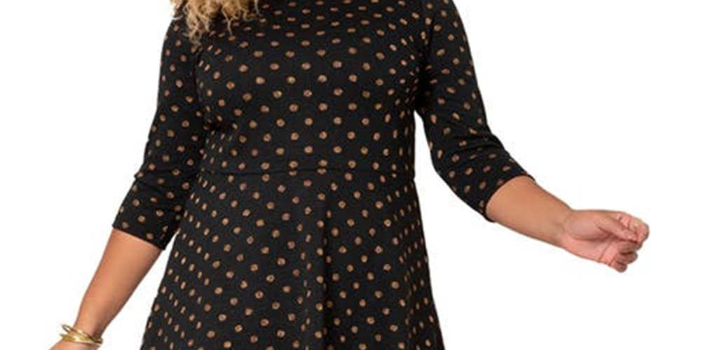Vestido feminino Leota Katherine com estampa metálica, preto, tamanho 1X