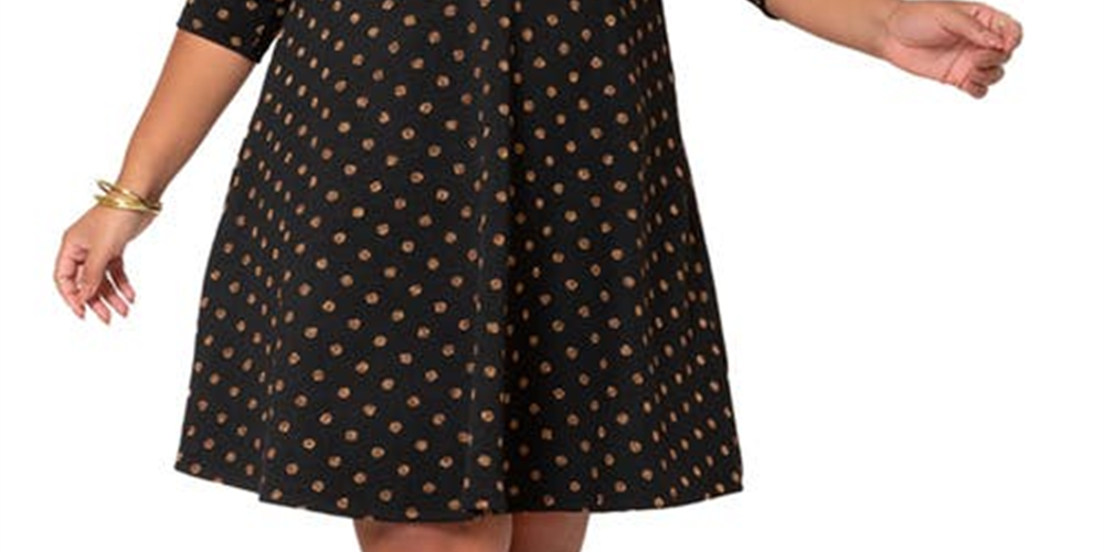 Vestido feminino Leota Katherine com estampa metálica, preto, tamanho 1X