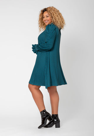 Vestido fluido com mangas bufantes e babados Leota Feminino (Curve)