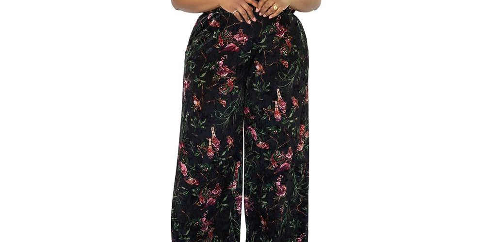 Macacão feminino Leota com estampa floral Ruby e veludo elástico, preto, tamanho 1X