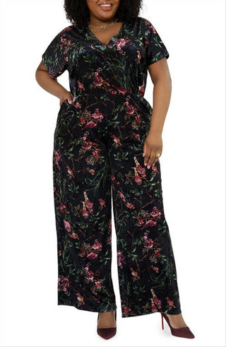 Macacão feminino Leota com estampa floral Ruby e veludo elástico, verde, tamanho 2X