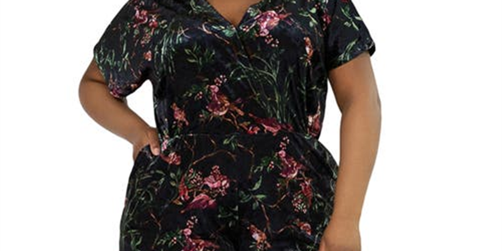 Macacão feminino Leota com estampa floral Ruby e veludo elástico, verde, tamanho 2X