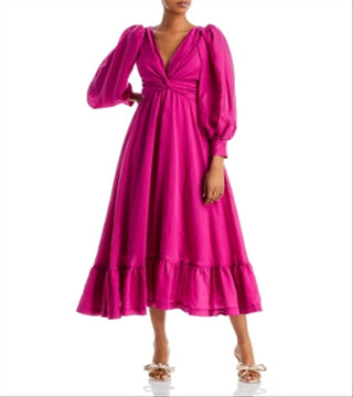 Vestido midi feminino Frida com costas abertas, rosa, tamanho P, Sabina Musayev