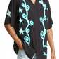 Camisa de acampamento de manga curta Pleasures Swirl com botões, preta, tamanho grande