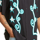 Camisa de acampamento de manga curta Pleasures Swirl com botões, preta, tamanho grande