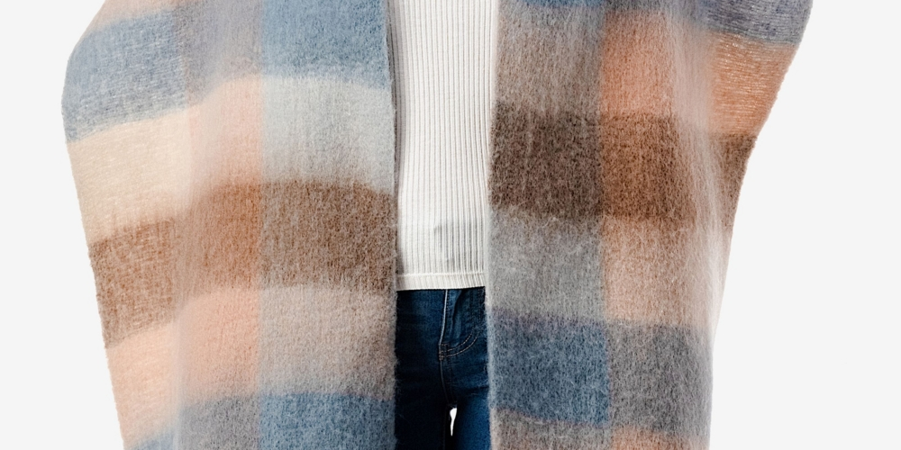 Marcus Adler Cachecol xadrez aconchegante feminino com franjas, azul, tamanho regular