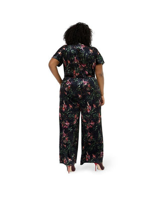 Macacão feminino Leota com estampa floral Ruby e veludo elástico, preto, tamanho 3X