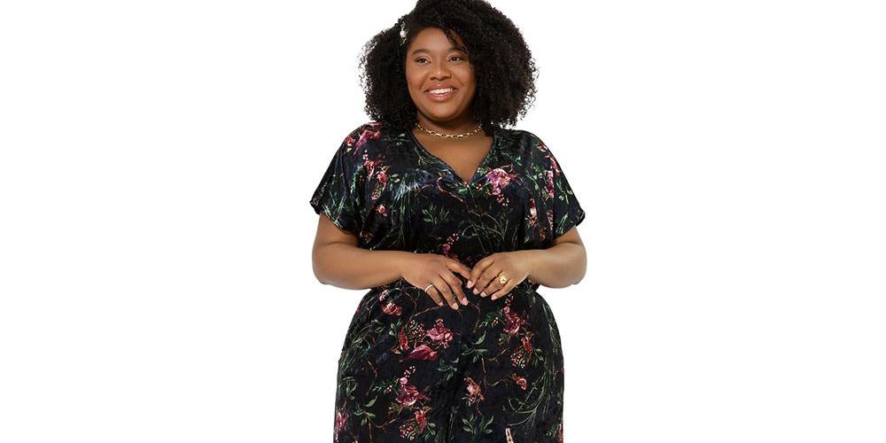 Macacão feminino Leota com estampa floral Ruby e veludo elástico, preto, tamanho 3X