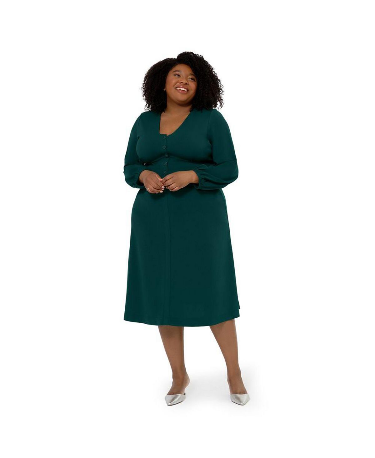 Vestido midi de manga comprida Francesca da Leota Feminino, verde, tamanho 1X