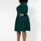 Vestido feminino Leota de manga comprida em jersey boho verde-oliva com camadas (curvo) verde