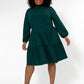 Vestido feminino Leota de manga comprida em jersey boho verde-oliva com camadas (curvo) verde