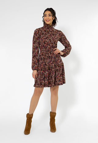 Vestido feminino Leota manga comprida boho jersey verde oliva com camadas vermelho