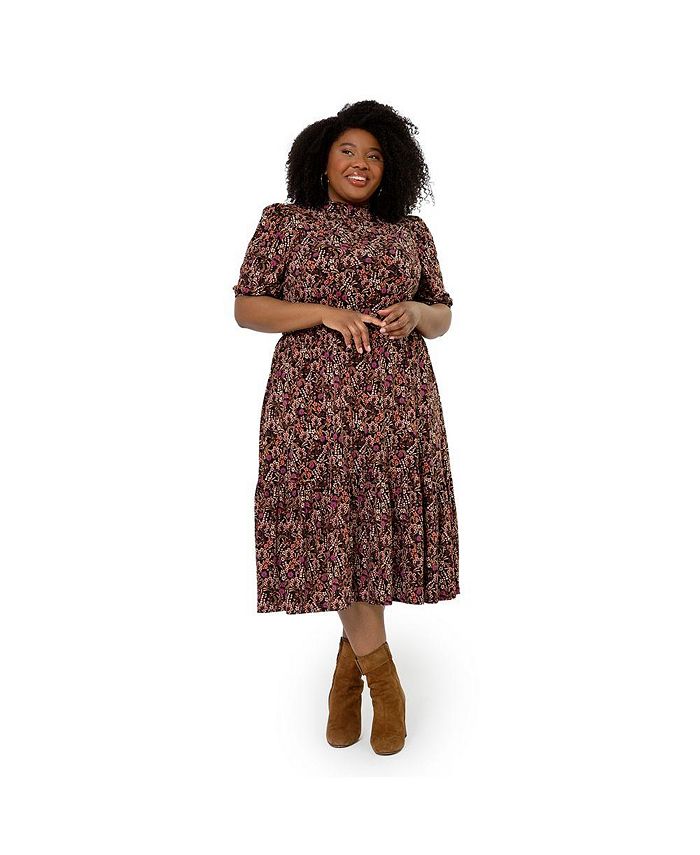 Vestido feminino Leota Mirand com estampa de gola falsa, vermelho, tamanho 1X