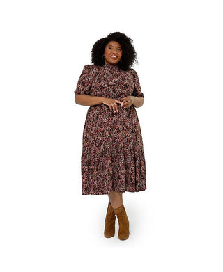 Vestido feminino Leota Mirand com estampa de gola falsa, vermelho, tamanho 1X