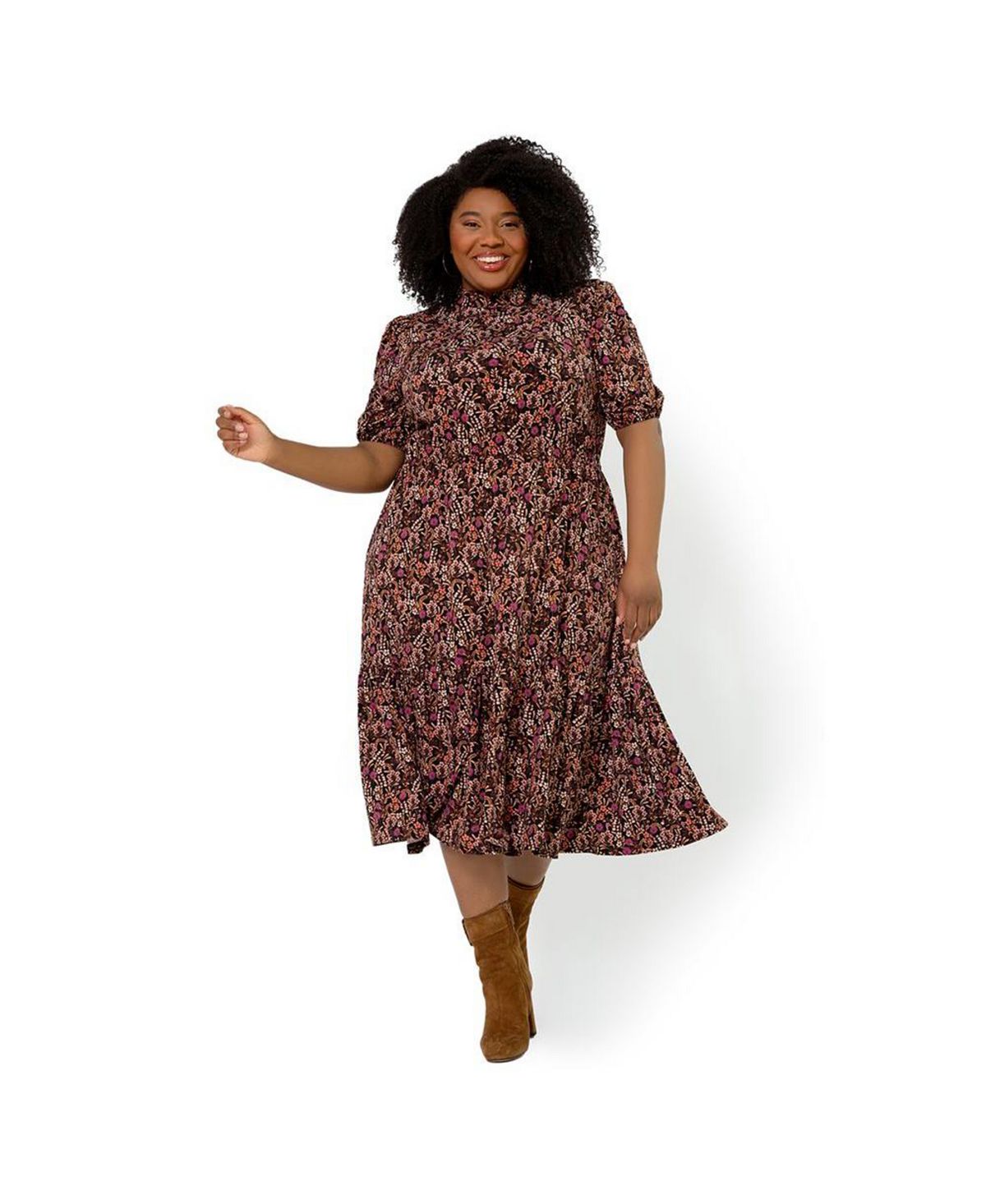 Vestido feminino Leota Mirand com estampa de gola falsa, vermelho, tamanho 1X