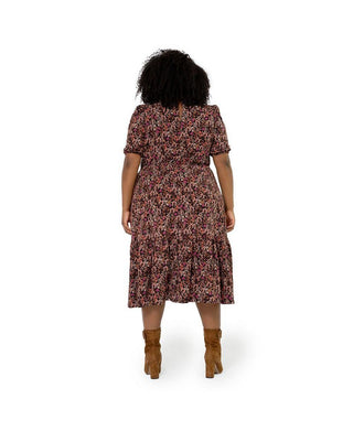 Vestido feminino Leota Mirand com estampa de gola falsa, vermelho, tamanho 1X