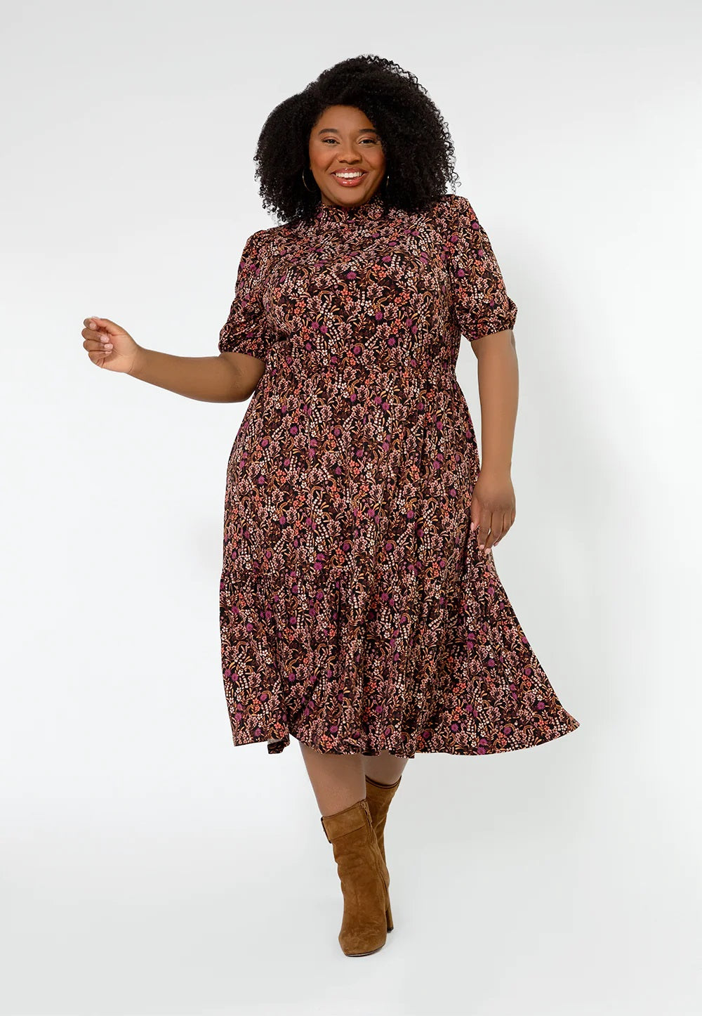 Vestido feminino Leota Mirand com estampa de gola falsa, vermelho