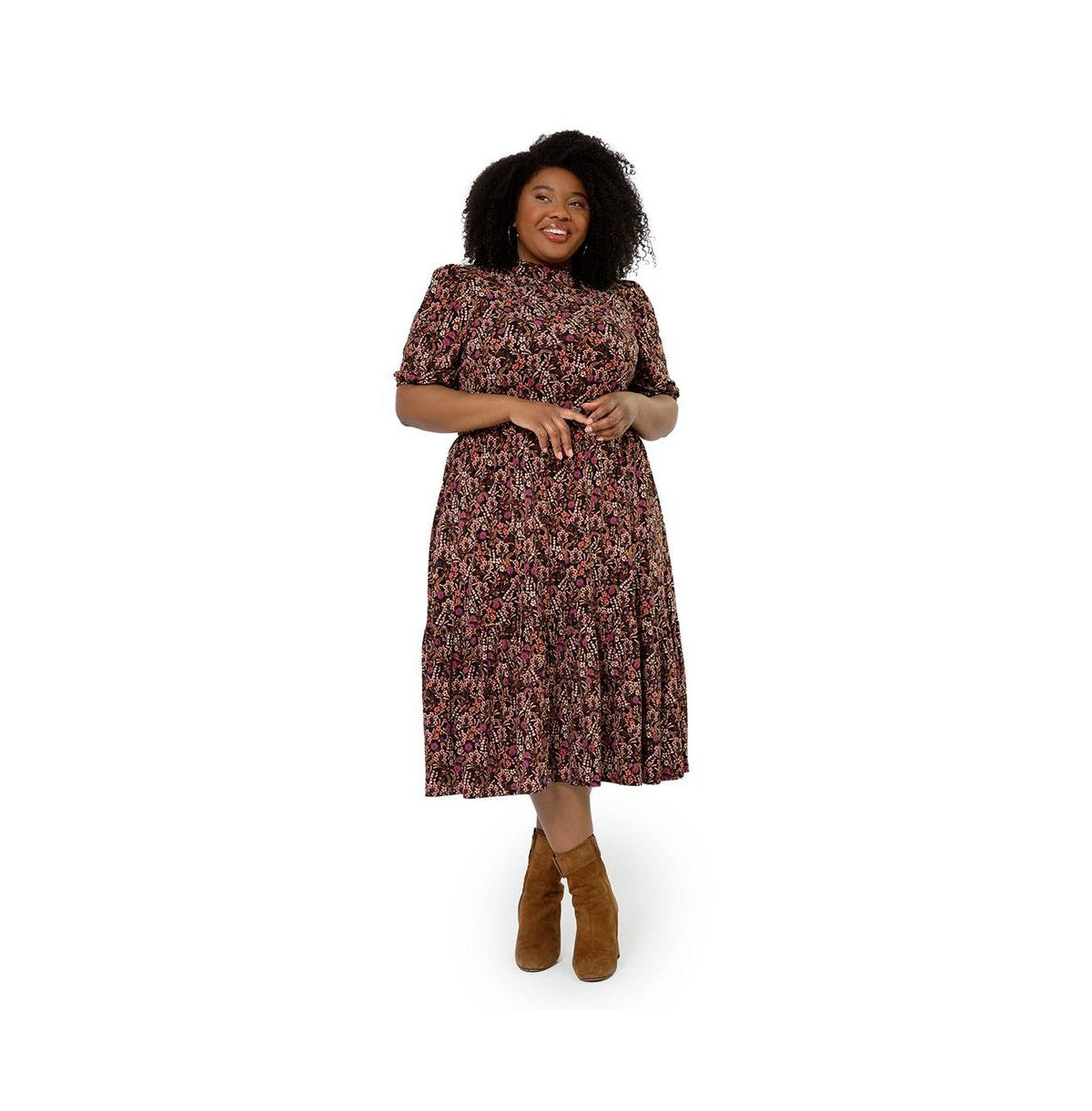 Vestido feminino Leota Mirand com estampa de gola falsa, vermelho