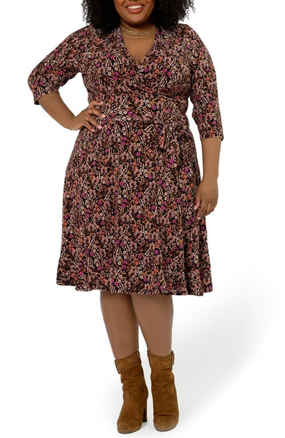 Vestido envelope falso floral perfeito para mulheres Leota, vermelho, tamanho 2X