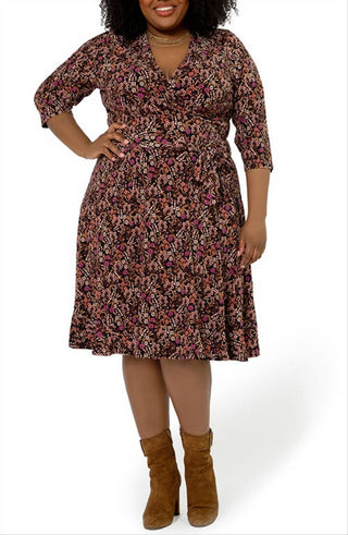 Vestido envelope falso floral perfeito para mulheres Leota, vermelho, tamanho 2X
