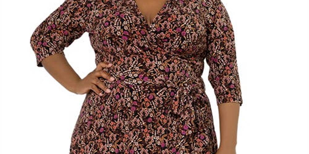 Vestido envelope falso floral perfeito para mulheres Leota, vermelho, tamanho 2X