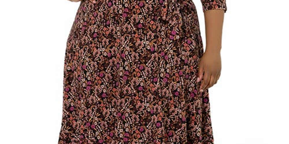 Vestido envelope falso floral perfeito para mulheres Leota, vermelho, tamanho 2X