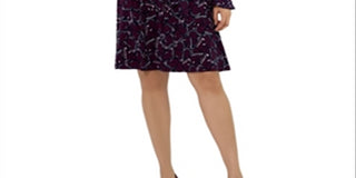 Vestido feminino Leota Rosalia com decote em V e ajuste evasê, preto, tamanho médio