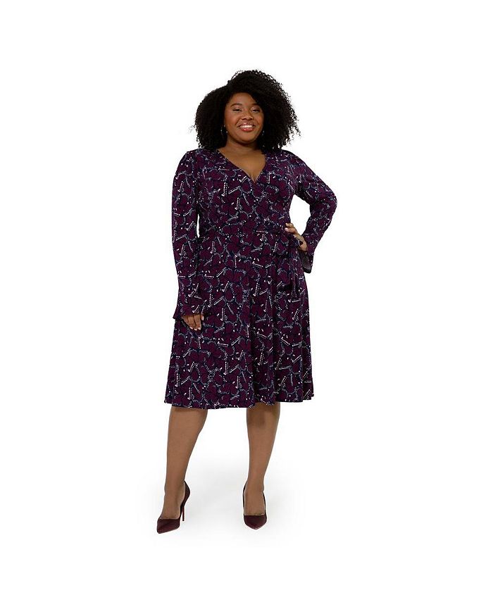 Vestido envelope falso de manga comprida com borboleta Rosalia para mulheres da Leota, roxo