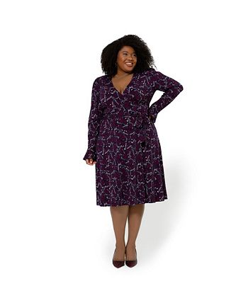 Vestido envelope falso de manga comprida com borboleta Rosalia para mulheres da Leota, roxo