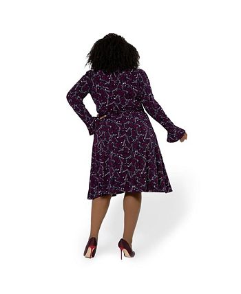 Vestido envelope falso de manga comprida com borboleta Rosalia para mulheres da Leota, roxo