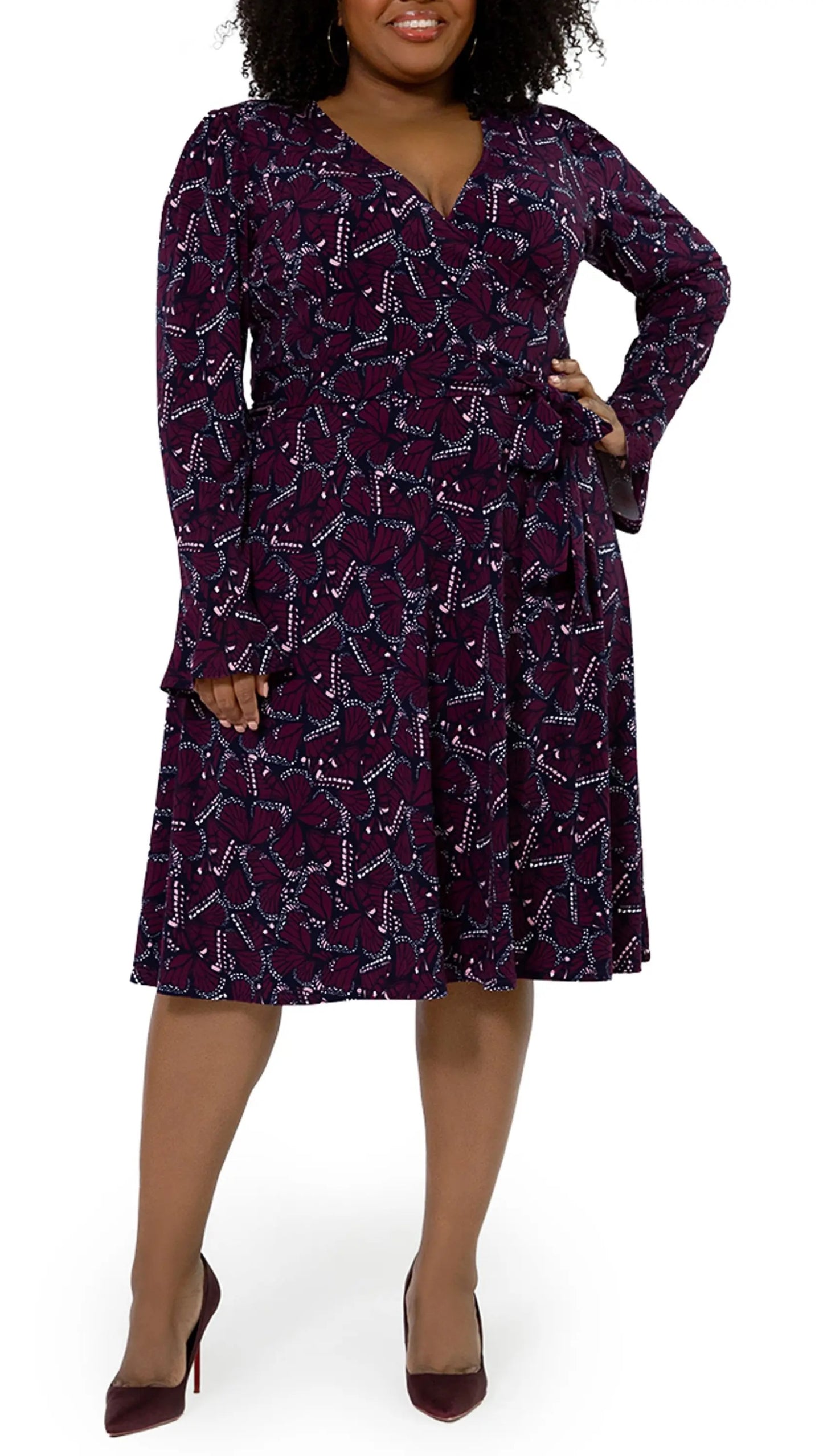 Vestido envelope feminino Leota Rosalia com manga bufante, roxo, tamanho 3X